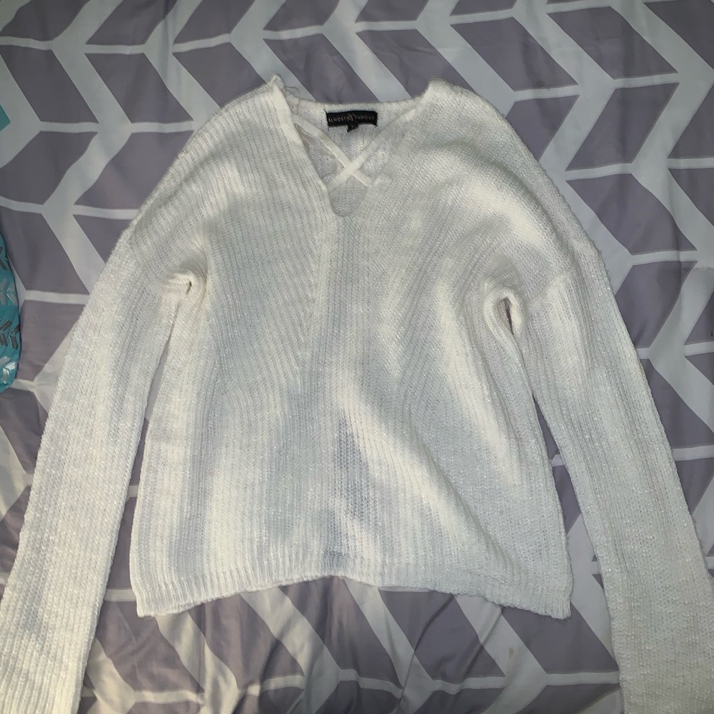 Cream Knit Sweater with Criss Cross Front